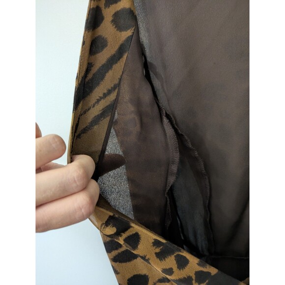 Vtg 90s Y2K ICE Silk Wrap Dress Leopard Print Midi Sheer Flowy Lightweight Sz 8 - Picture 7 of 13